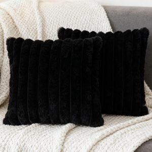 Aldernest 2 Pack 22x22 Double-Sided Faux Fur Pillow Covers, Black Double-sided
