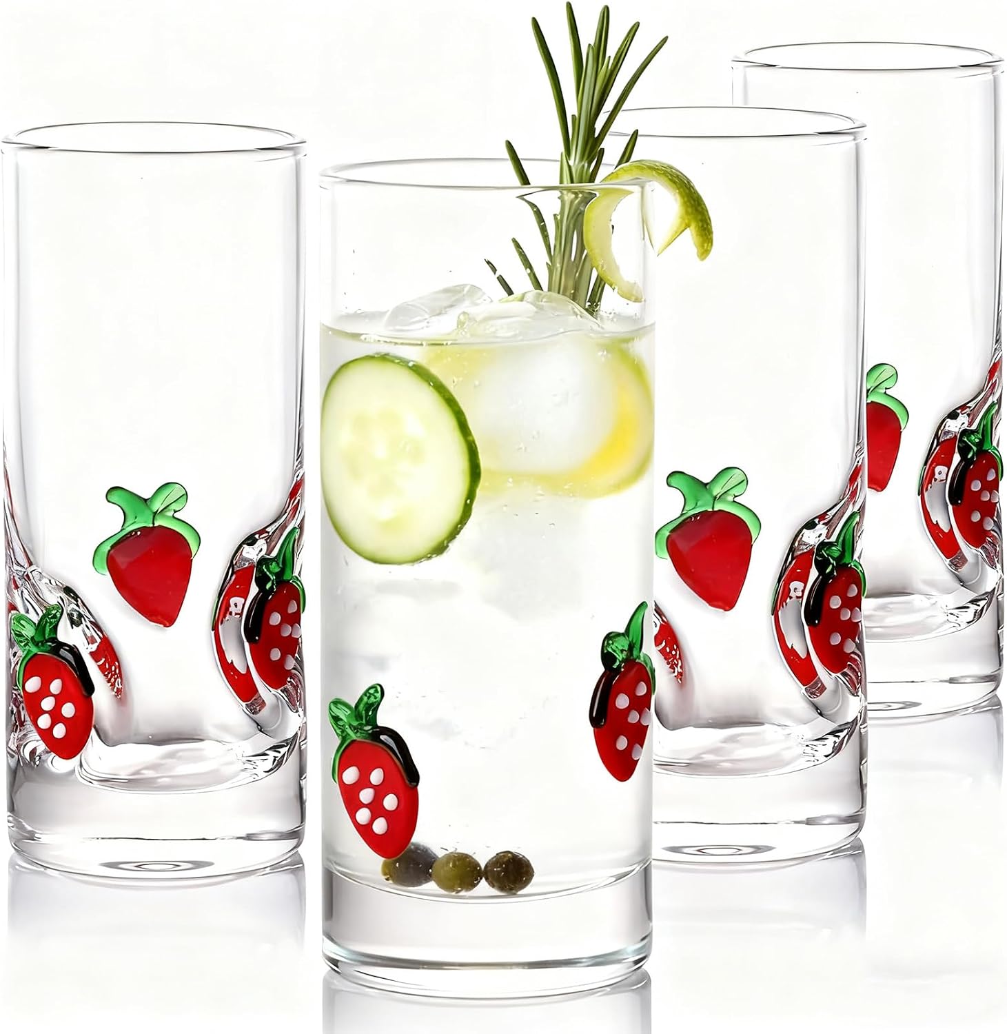 Aldernest 4 Pcs Strawberry Icon Shot Glasses - 3oz Cute Shot Glasses with Heavy Base for Whiskey, Tequila, Vodka, Spirits & Liquors