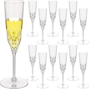 Aldernest 12pcs Clear Detachable Plastic Champagne Glasses Flutes Bulk 3.7oz, Transparent