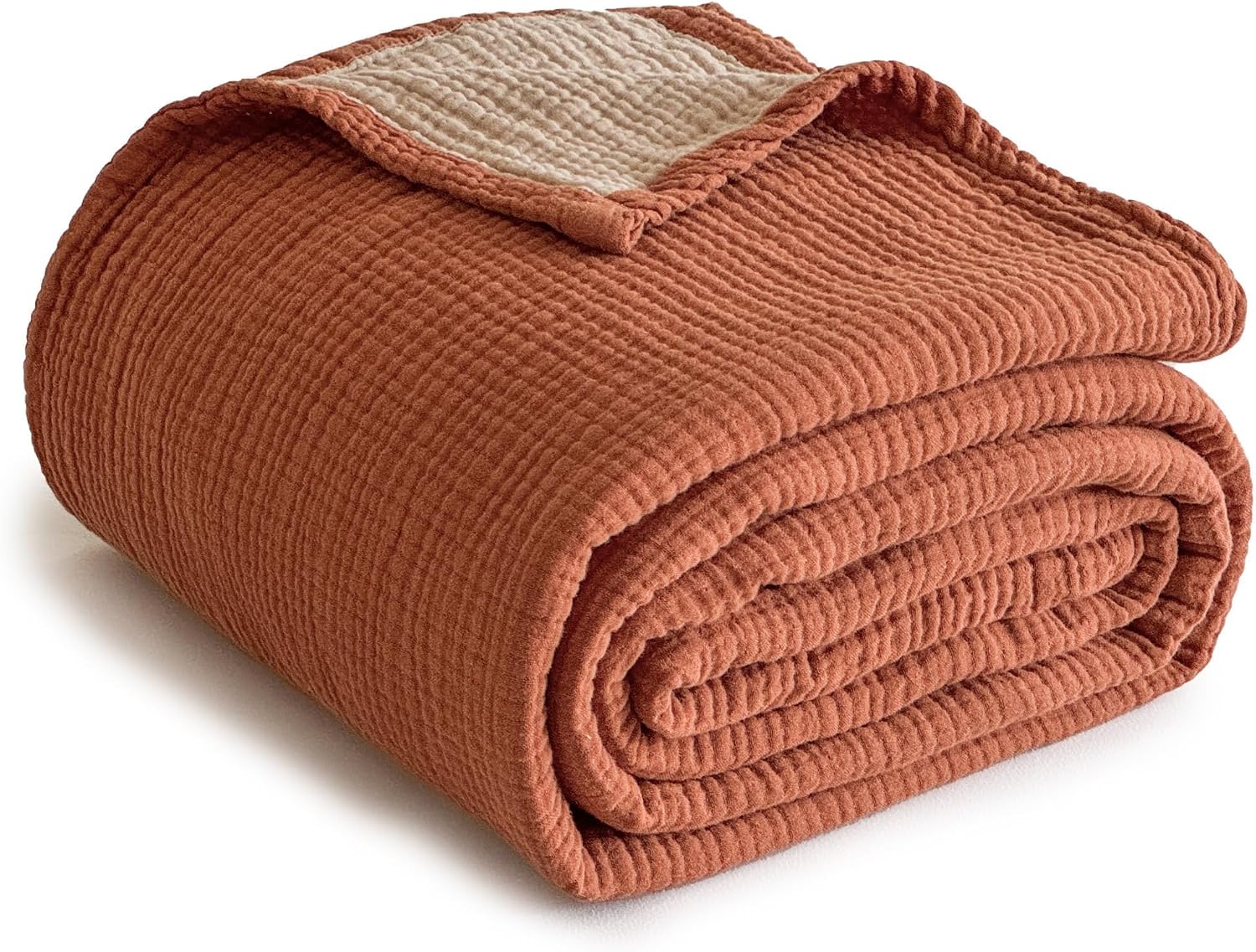 Aldernest 100% Cotton Muslin Blanket King Size, King (104"x92"), Rust Orange