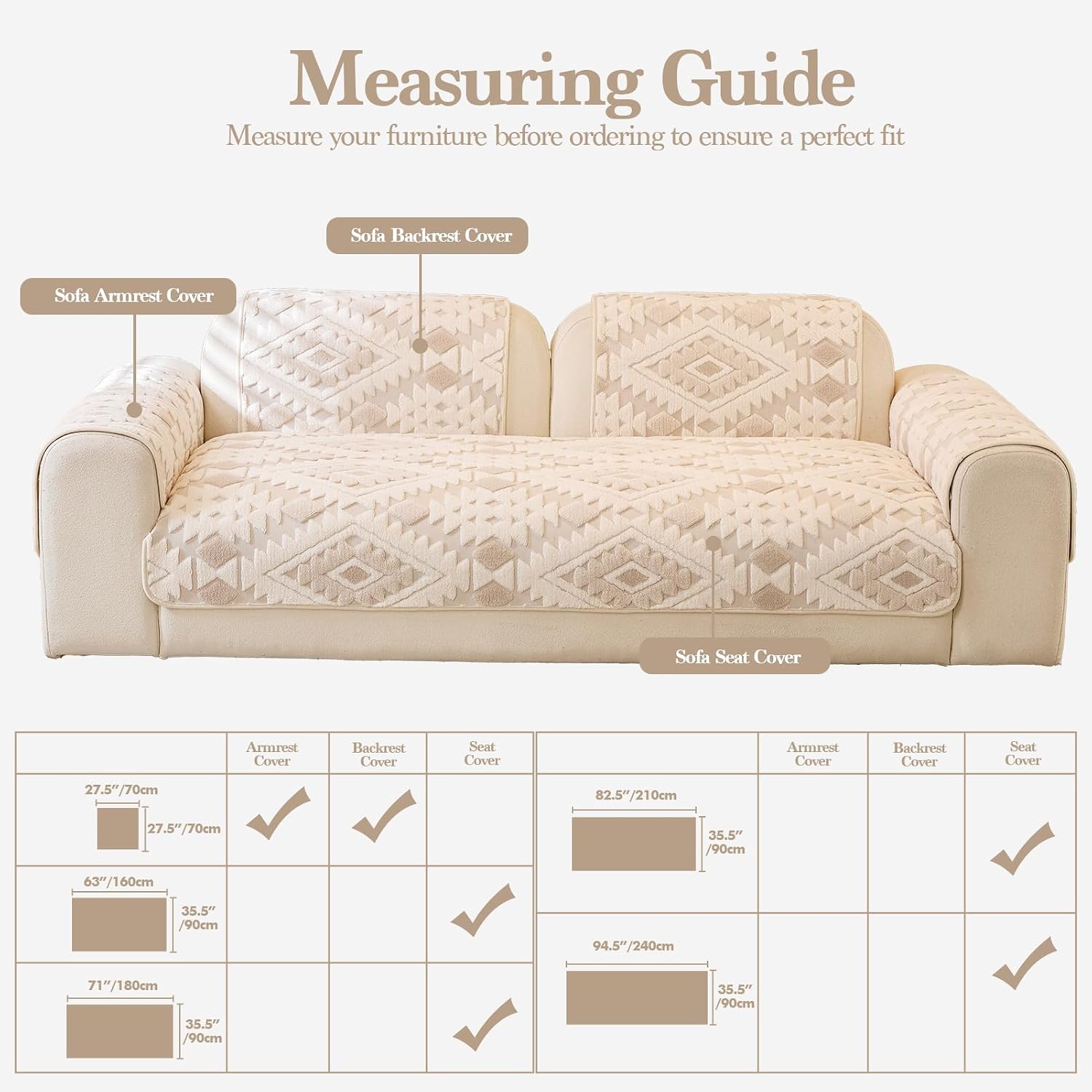 Aldernest Pet-Friendly Couch Cover, Seat Cover, 27.5" x 27.5", Beige