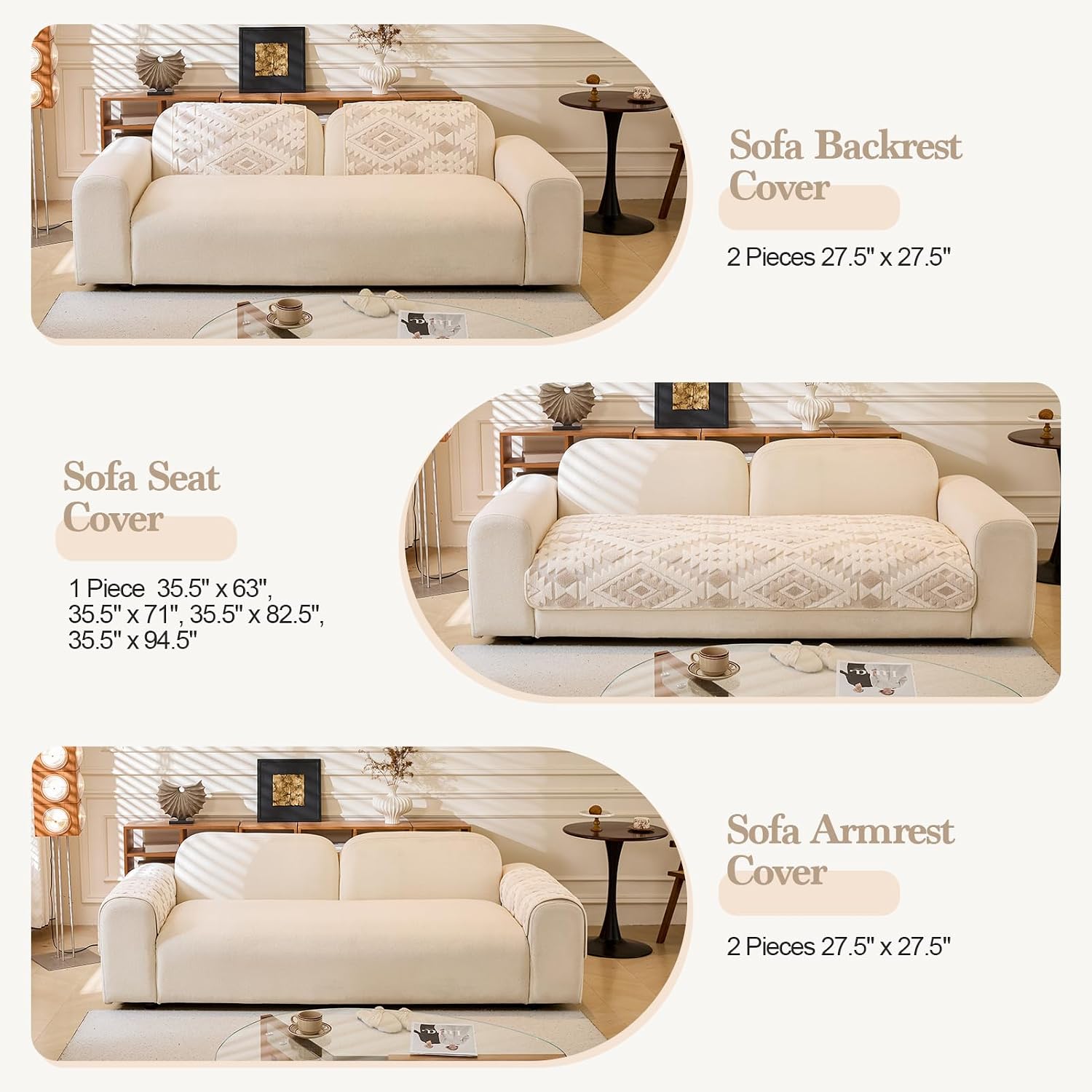 Aldernest Pet-Friendly Couch Cover, Seat Cover, 27.5" x 27.5", Beige