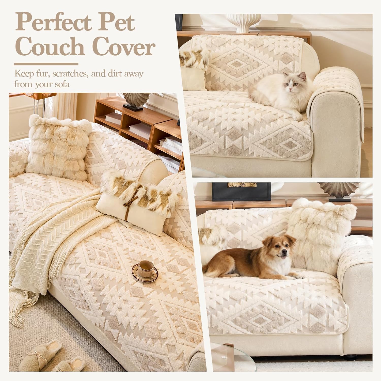 Aldernest Pet-Friendly Couch Cover, Seat Cover, 27.5" x 27.5", Beige