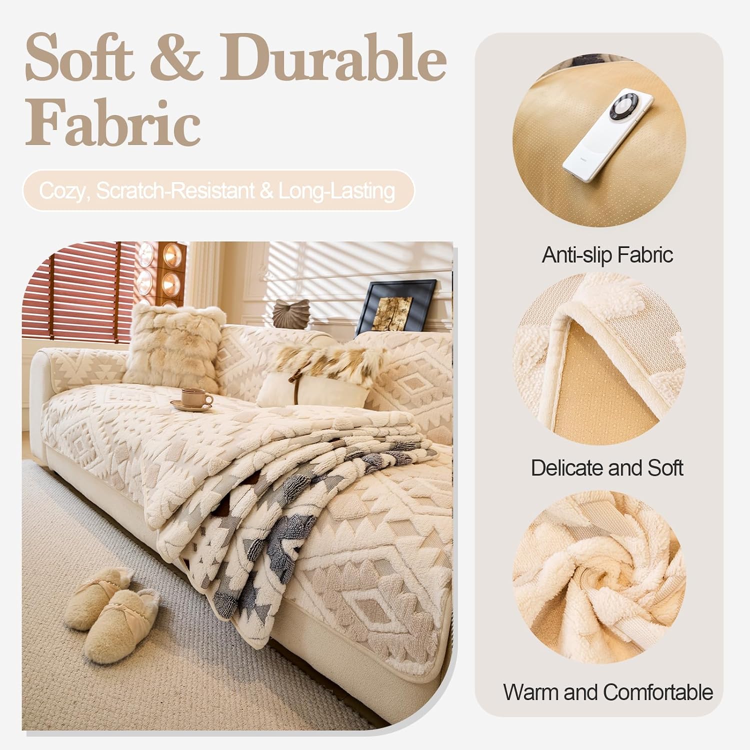 Aldernest Pet-Friendly Couch Cover, Seat Cover, 27.5" x 27.5", Beige