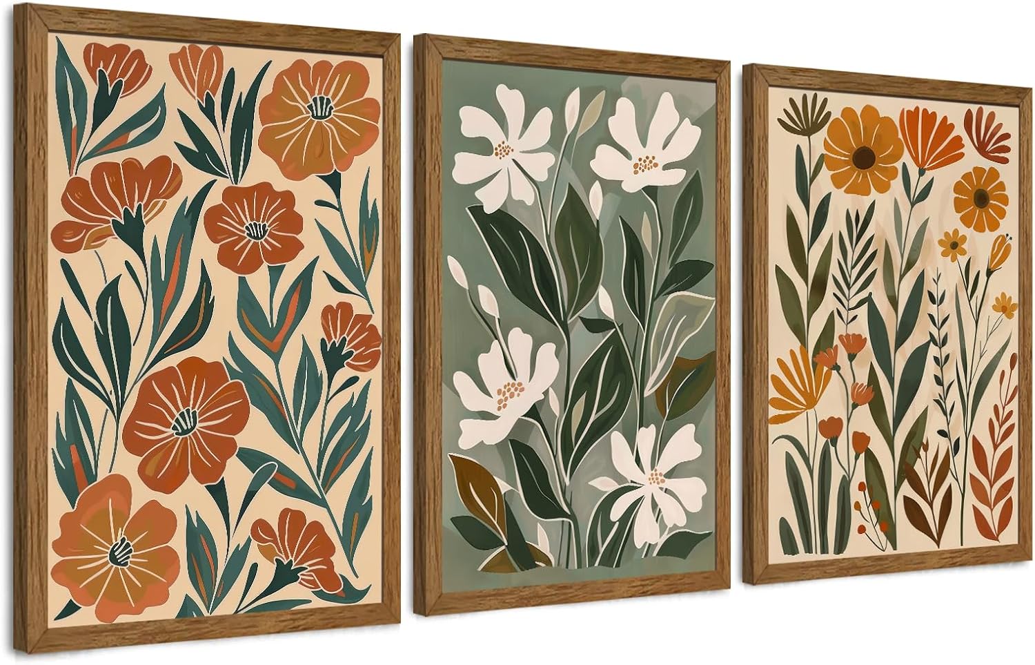 Aldernest 3 Piece Floral Framed Wall Art Abstract Botanical Wall Decor 12x16in