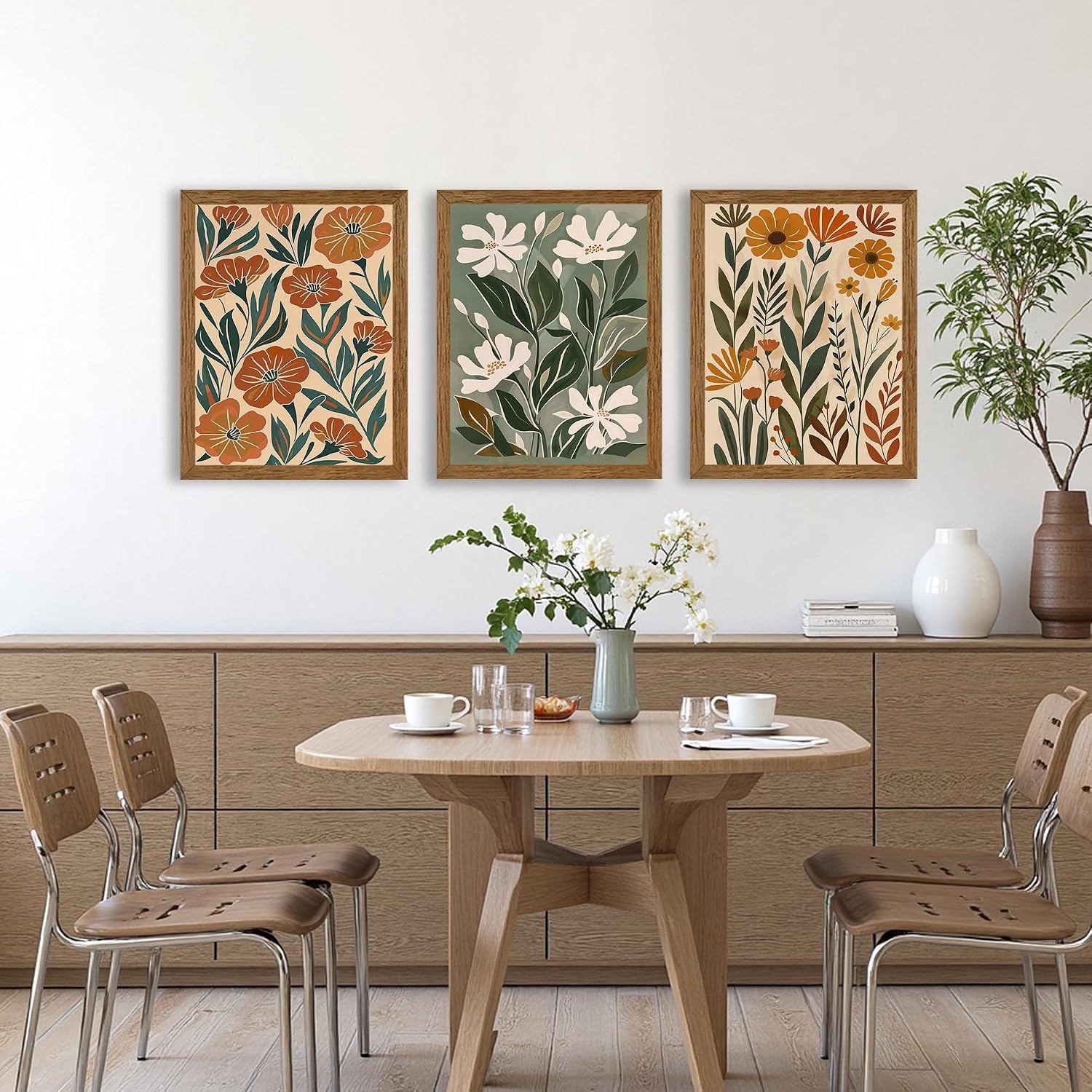 Aldernest 3 Piece Floral Framed Wall Art Abstract Botanical Wall Decor 12x16in
