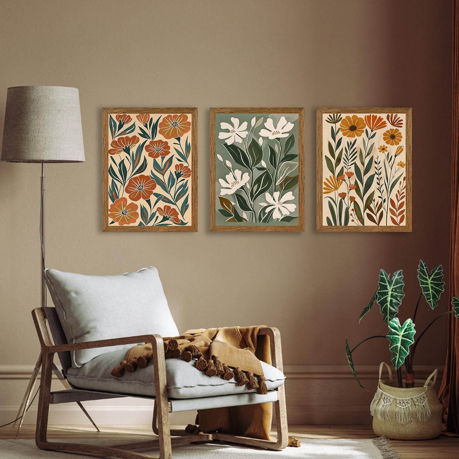 Aldernest 3 Piece Floral Framed Wall Art Abstract Botanical Wall Decor 12x16in