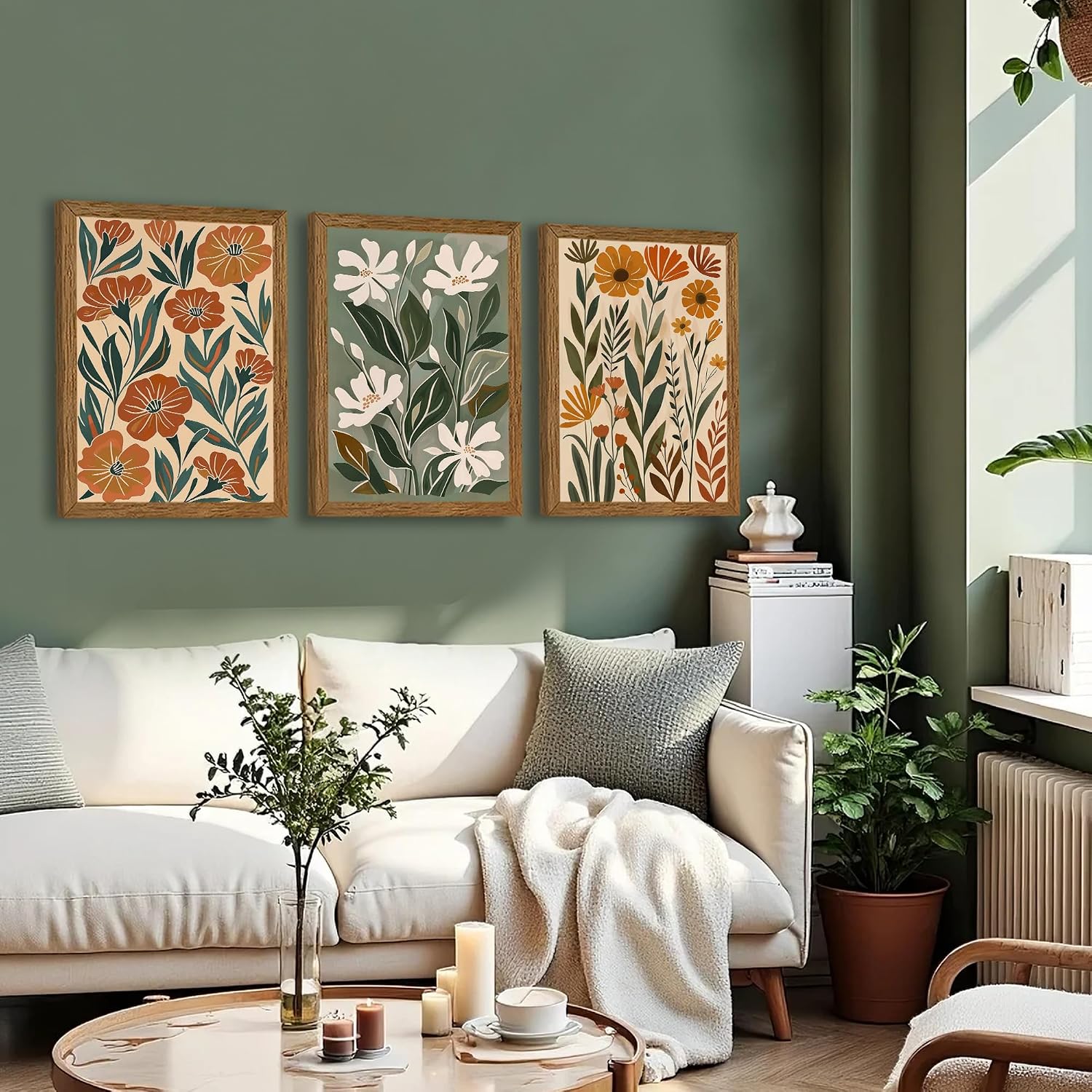 Aldernest 3 Piece Floral Framed Wall Art Abstract Botanical Wall Decor 12x16in