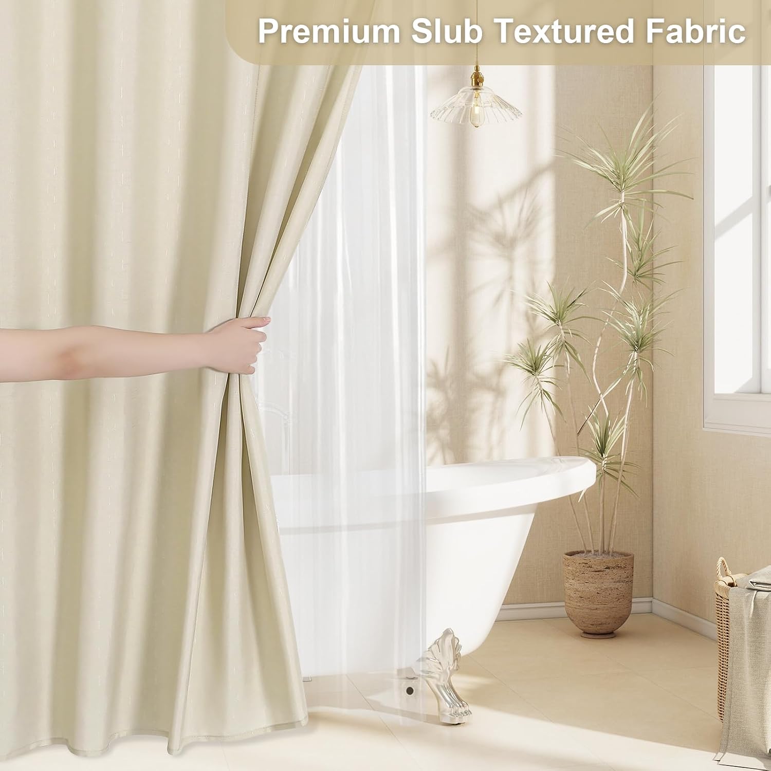 Aldernest 2 in 1 Linen Slub Shower Curtain Liner Set -72x72, 14.4 ounces