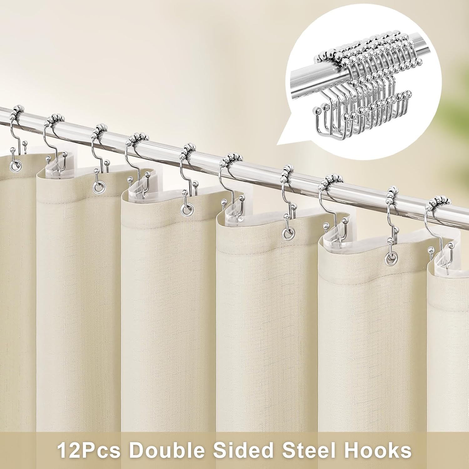 Aldernest 2 in 1 Linen Slub Shower Curtain Liner Set -72x72, 14.4 ounces