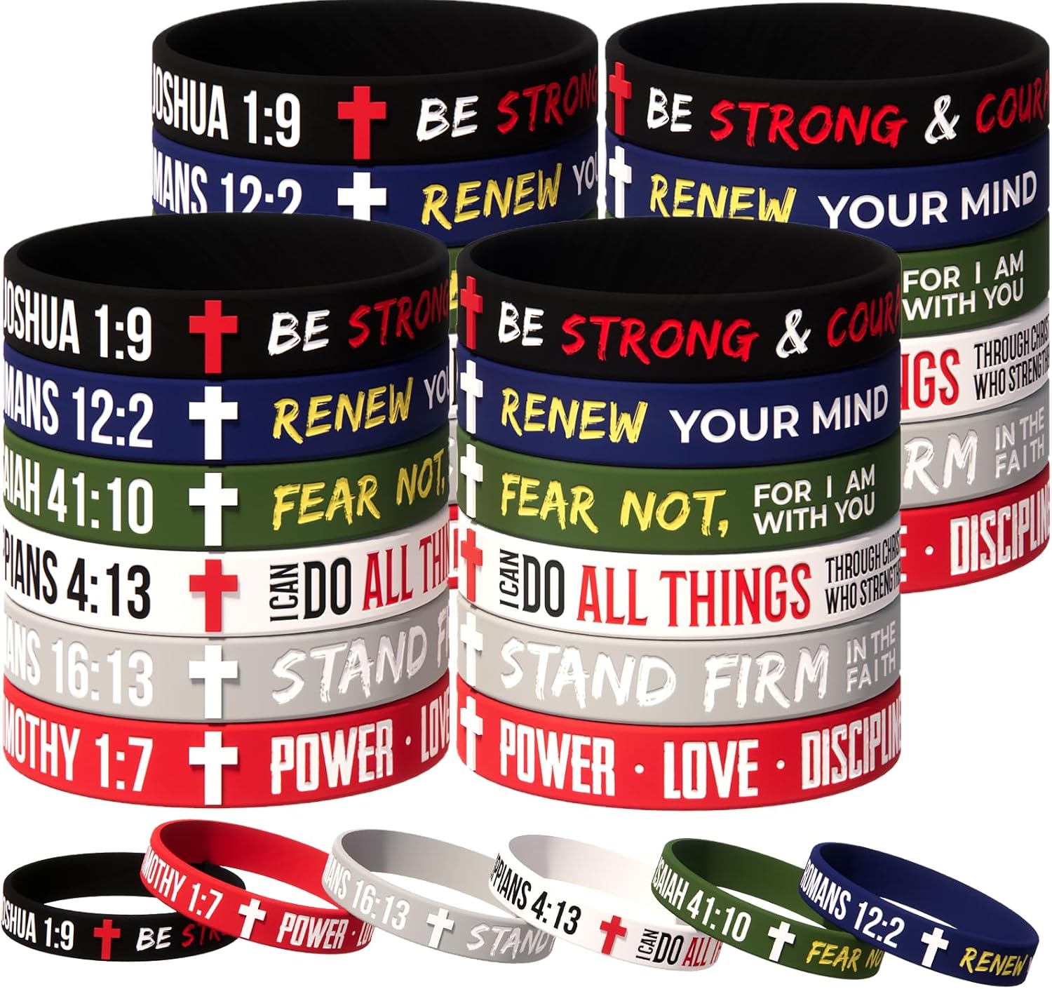 Ashenby 60pcs Bulk Christian Silicone Wristbands with Inspirational Bible Verse – Scripture Bracelets Church Gifts, Sunday School Prizes, Party Favors