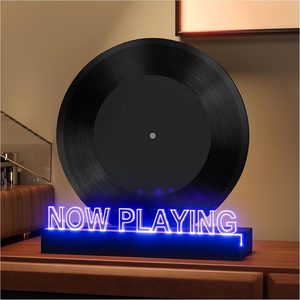 Copperlyn Now Playing Vinyl Record Stand- Simulated Vinyl Design with 7-Color Changing Lights,A Stylish Accent for Vinyl Record Holder