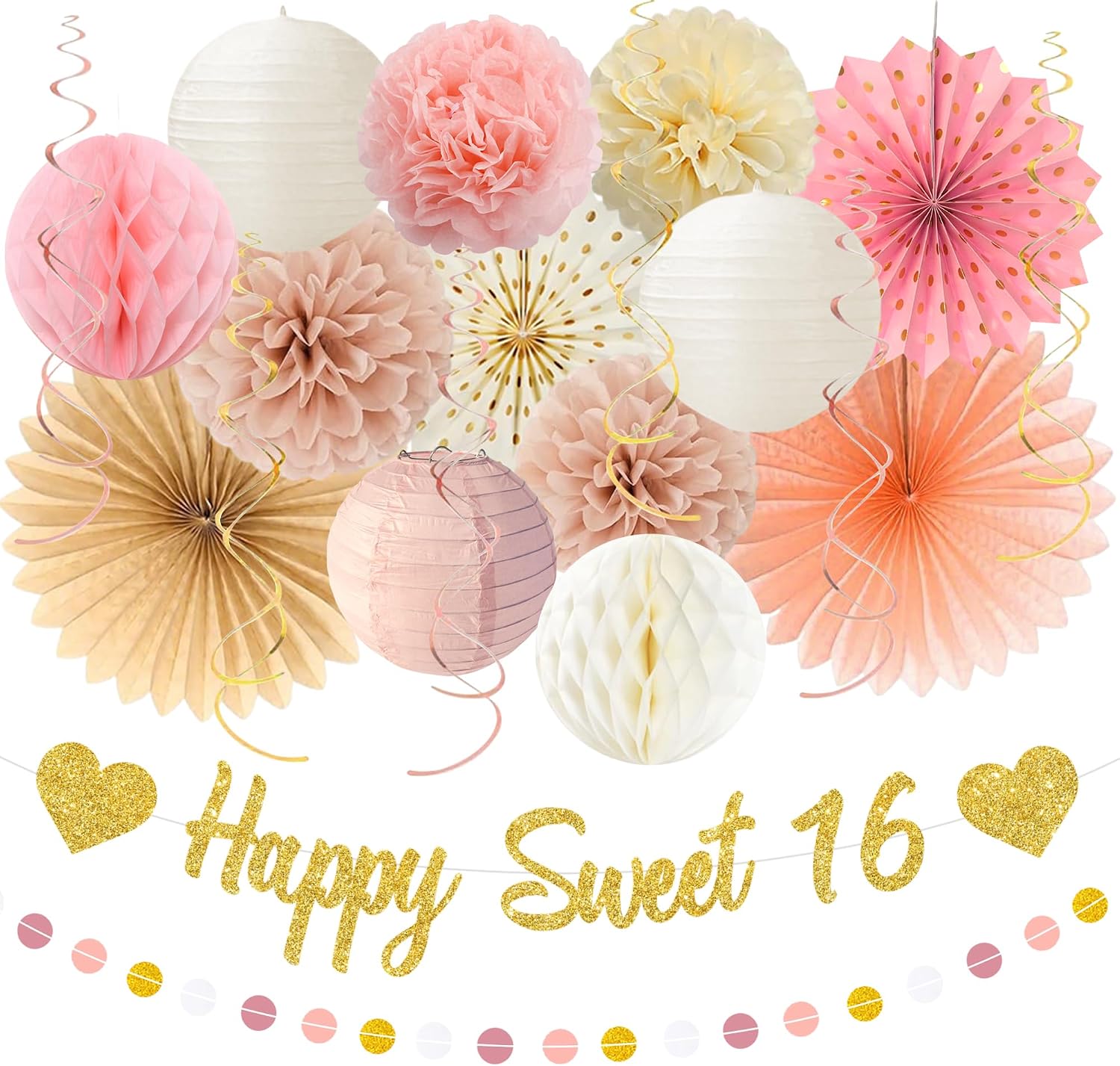 Ashenby Blush Pink Sweet 16 Birthday Decorations Set for Girls