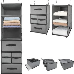 Barleyfield 2-in-1 Durable 6-Tier Hanging Shelves Closet Organizer with 4 Removable Drawers,2 Separable 3-Shelf Hanging Clothes Storage Organization