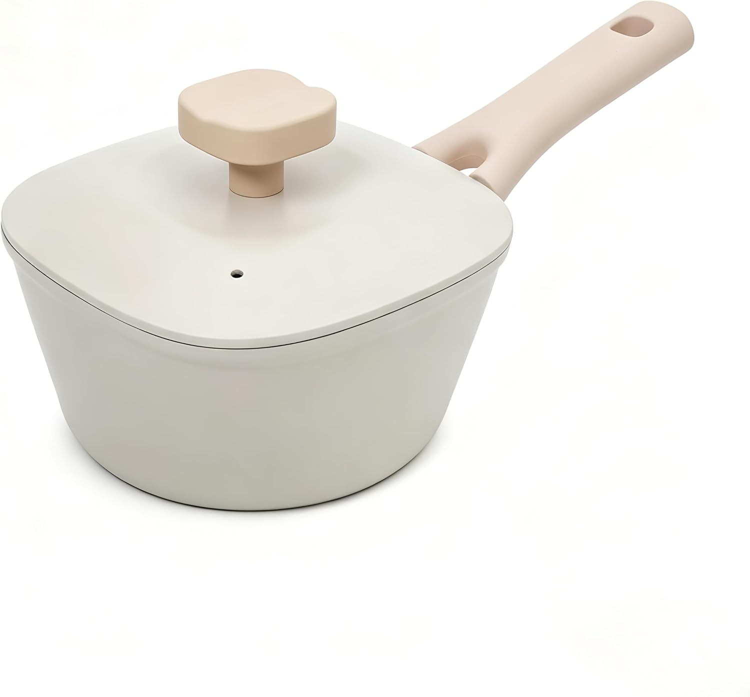 Barleyfield 1.5QT Ceramic Nonstick Saucepan with Lid, Cream