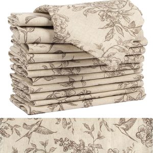 Aldernest Vintage Floral Cloth Napkins Set of 12, 15" x 15" (Set of 12), Flower Bird