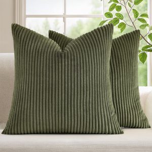 Aldernest Corduroy Fall Throw Pillow Covers 18x18 Set of 2 Olive Green