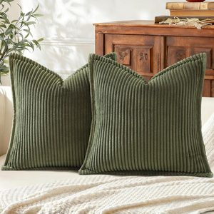 Aldernest Corduroy Fall Throw Pillow Covers 18x18 Set of 2 Olive Green