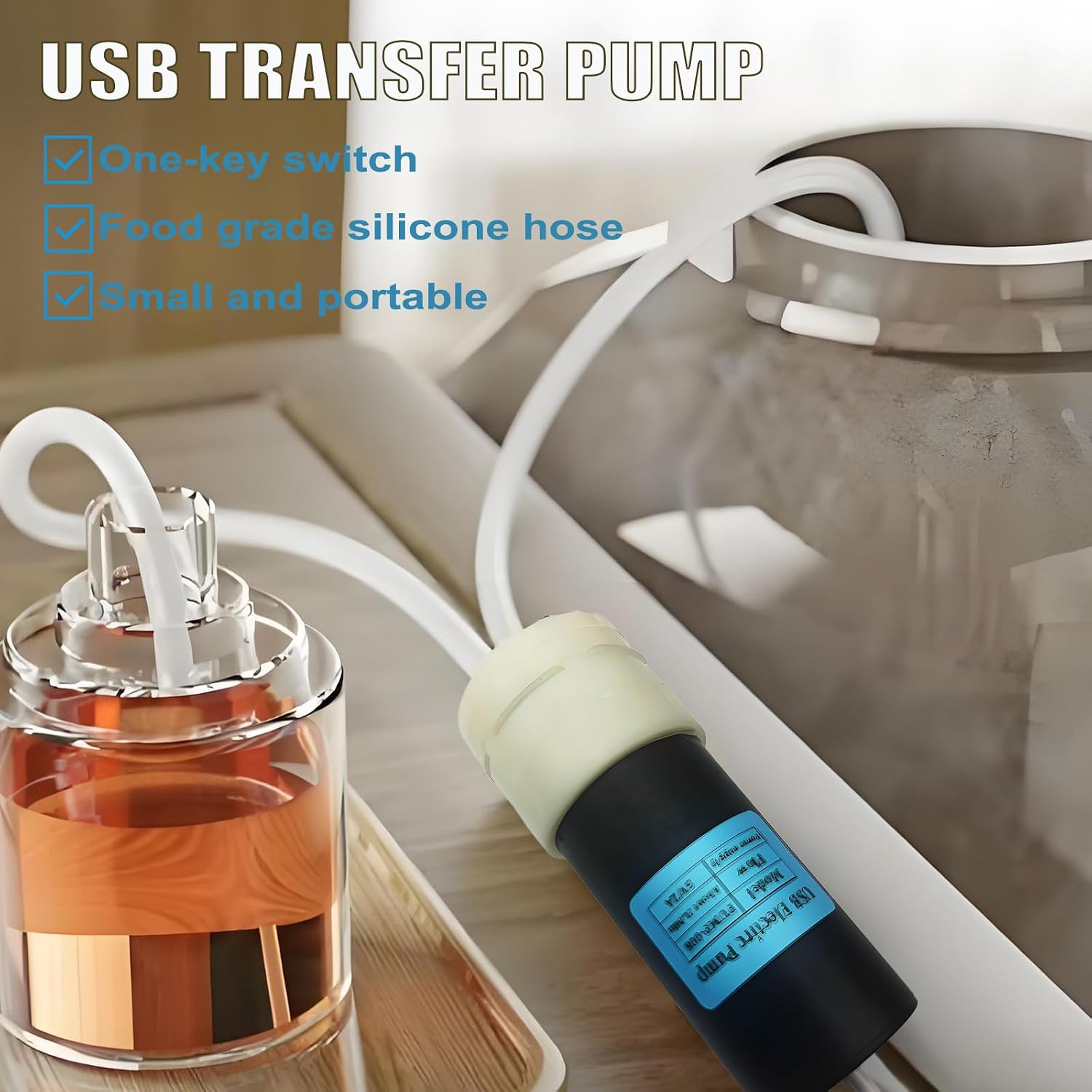 Aldernest Wine Siphon Pump, Food Grade Auto Siphon Self Priming USB Transfer Pump, 4.9 ounces