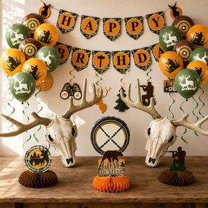 Aldernest 20 Pcs Hunting Birthday Party Decorations for Boys Men, Green, Brown, Black