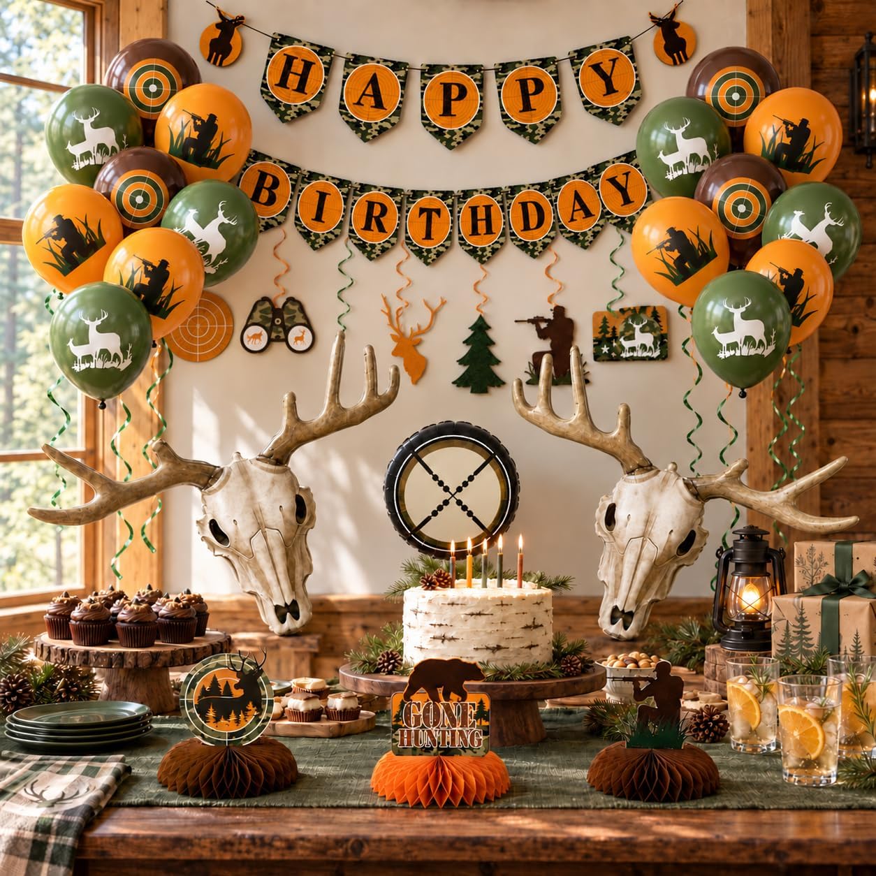 Aldernest 20 Pcs Hunting Birthday Party Decorations for Boys Men, Green, Brown, Black