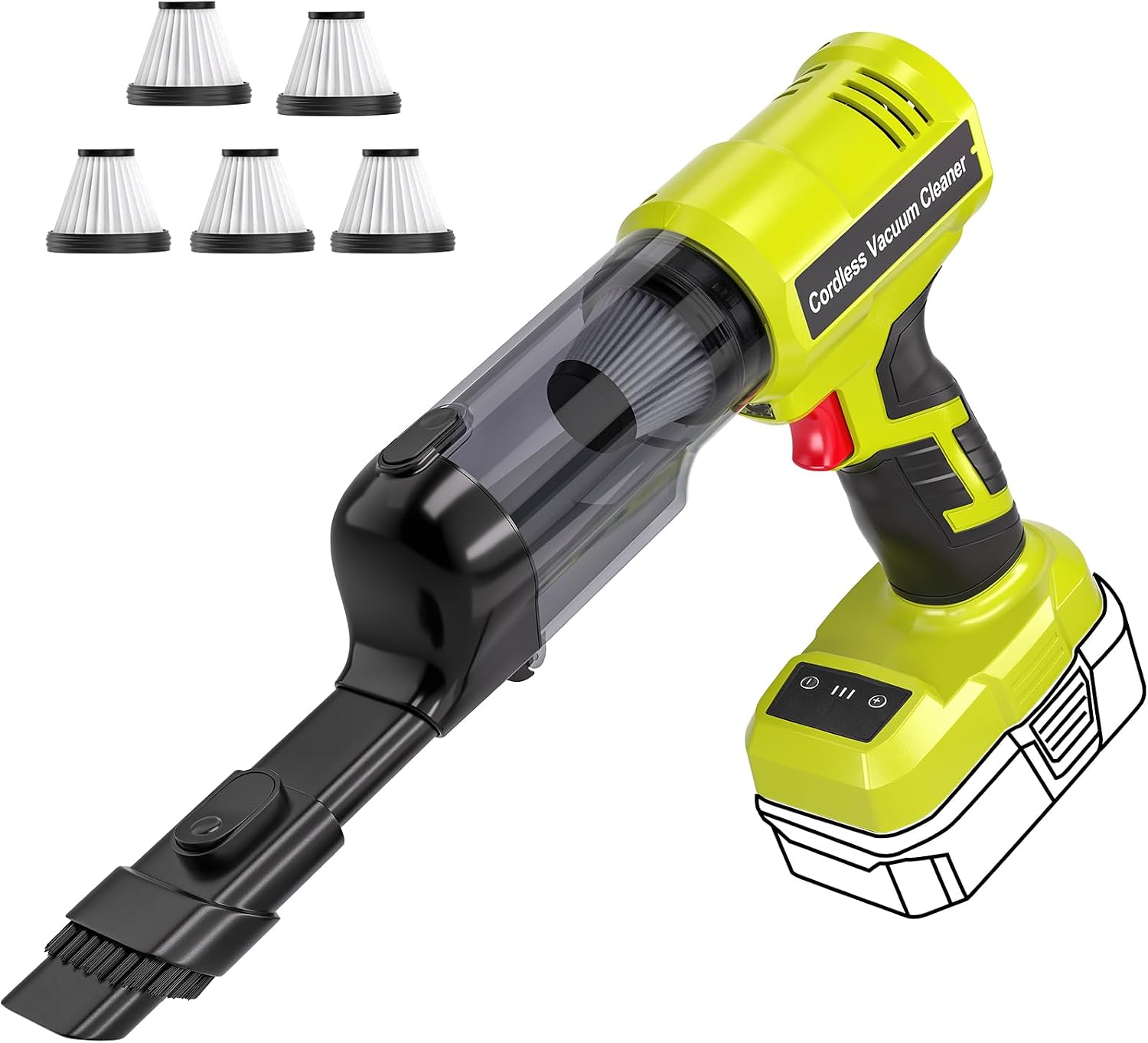Elmgate Cordless Vacuum Cleaner for Ryobi 18V Battery, 1.2 pounds, Green