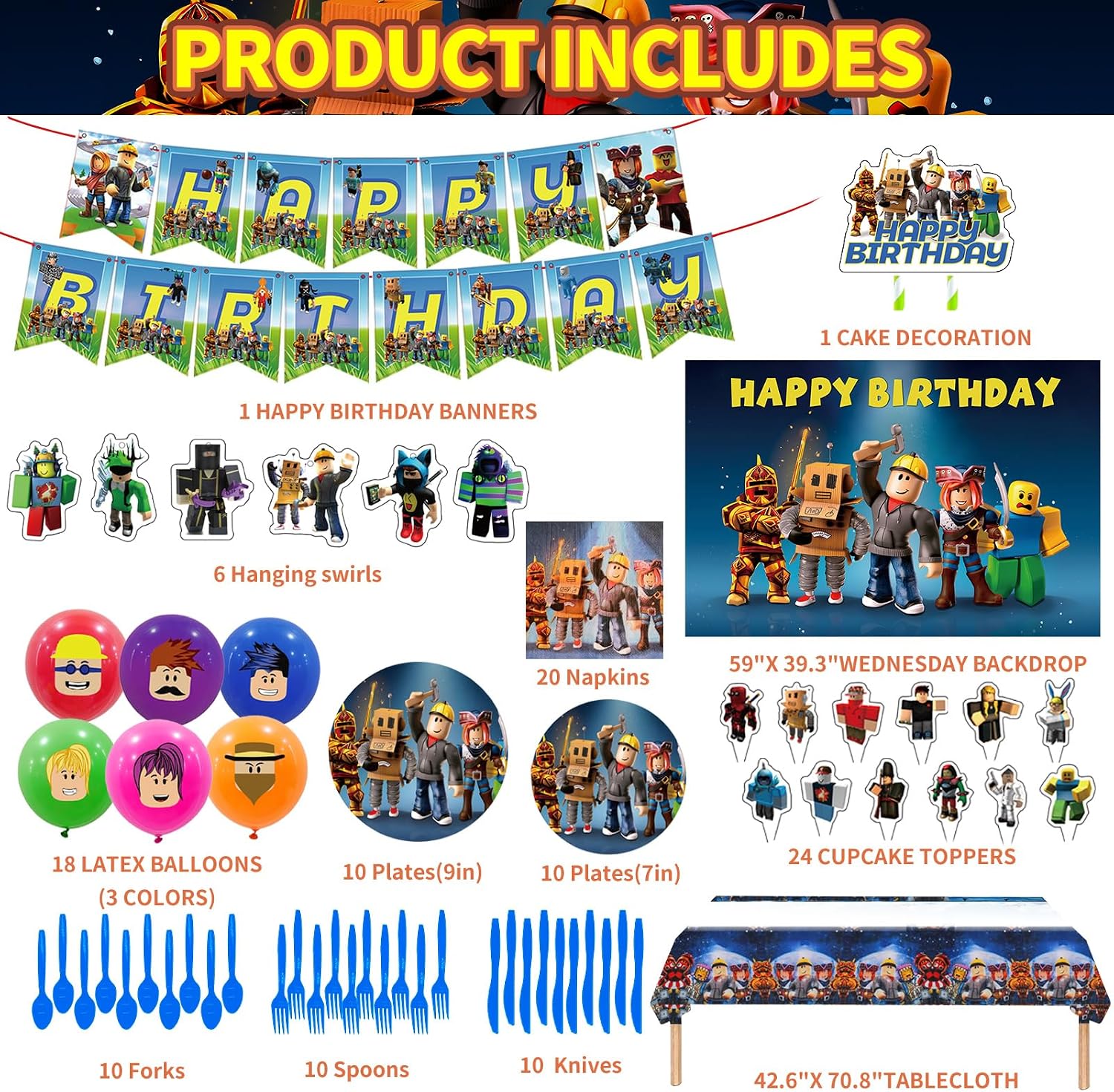 Aldernest Birthday Party Decorations - Theme Children's Party Supplies Included Happy Birthday Banner, Backdrop, Hanging Swirls, Tablecloth