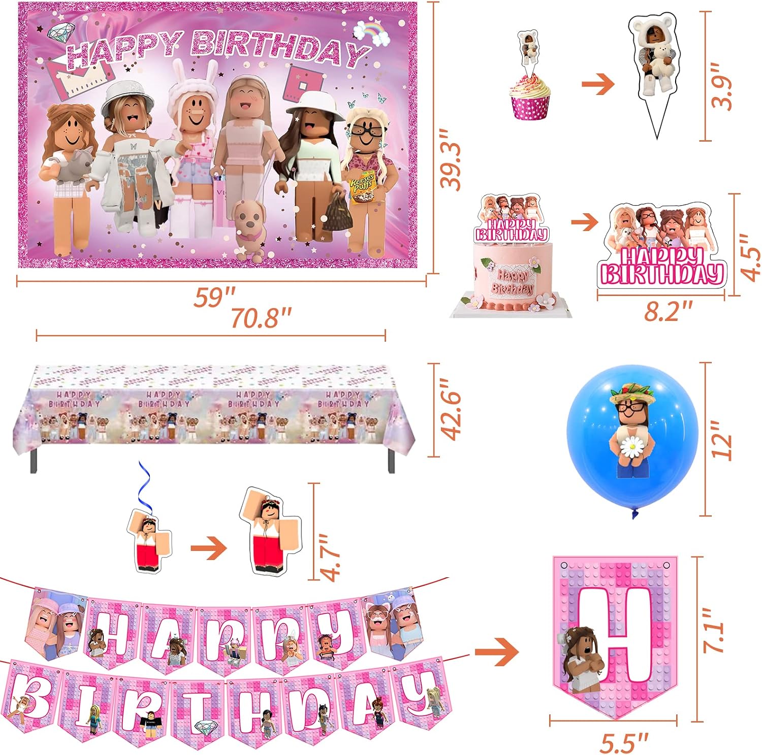 Aldernest Birthday Party Supplies - Theme Children's Party Decorations Included 18-Balloons, 1-Backdrop, 1-Banner, 6-Hanging Swirls, 1-Tablecloth