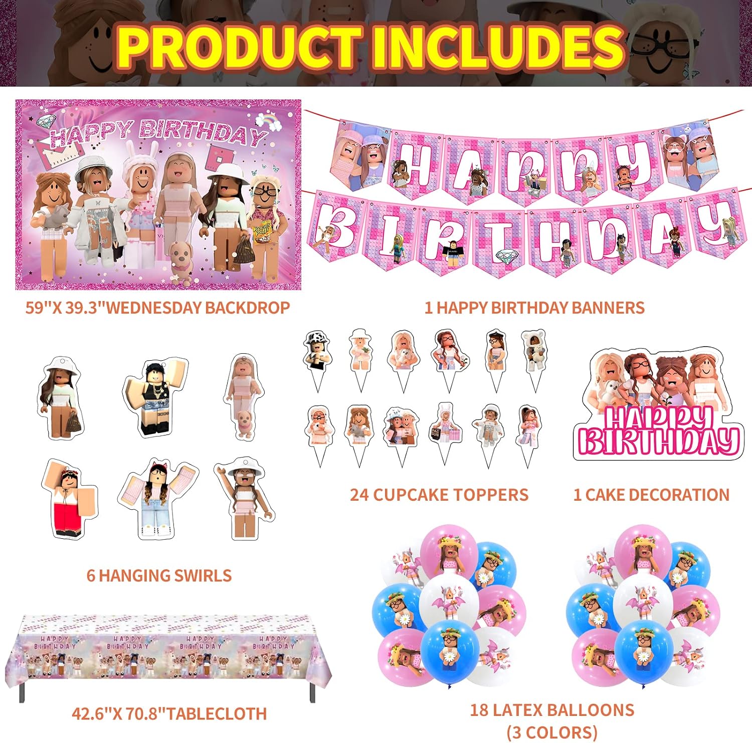 Aldernest Birthday Party Supplies - Theme Children's Party Decorations Included 18-Balloons, 1-Backdrop, 1-Banner, 6-Hanging Swirls, 1-Tablecloth