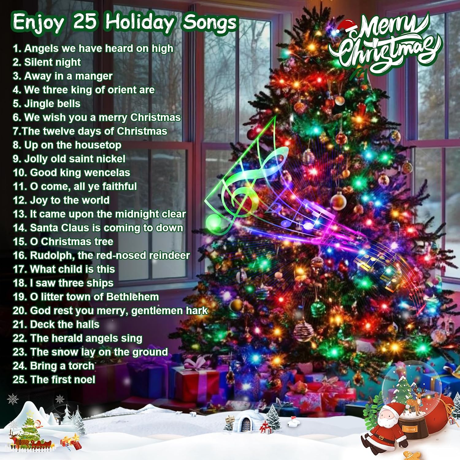 Lintonhome Musical Christmas Lights, 100 Lights 23.7ft Plays 25 Classical Holiday Songs, Music Multi-colored-green wire