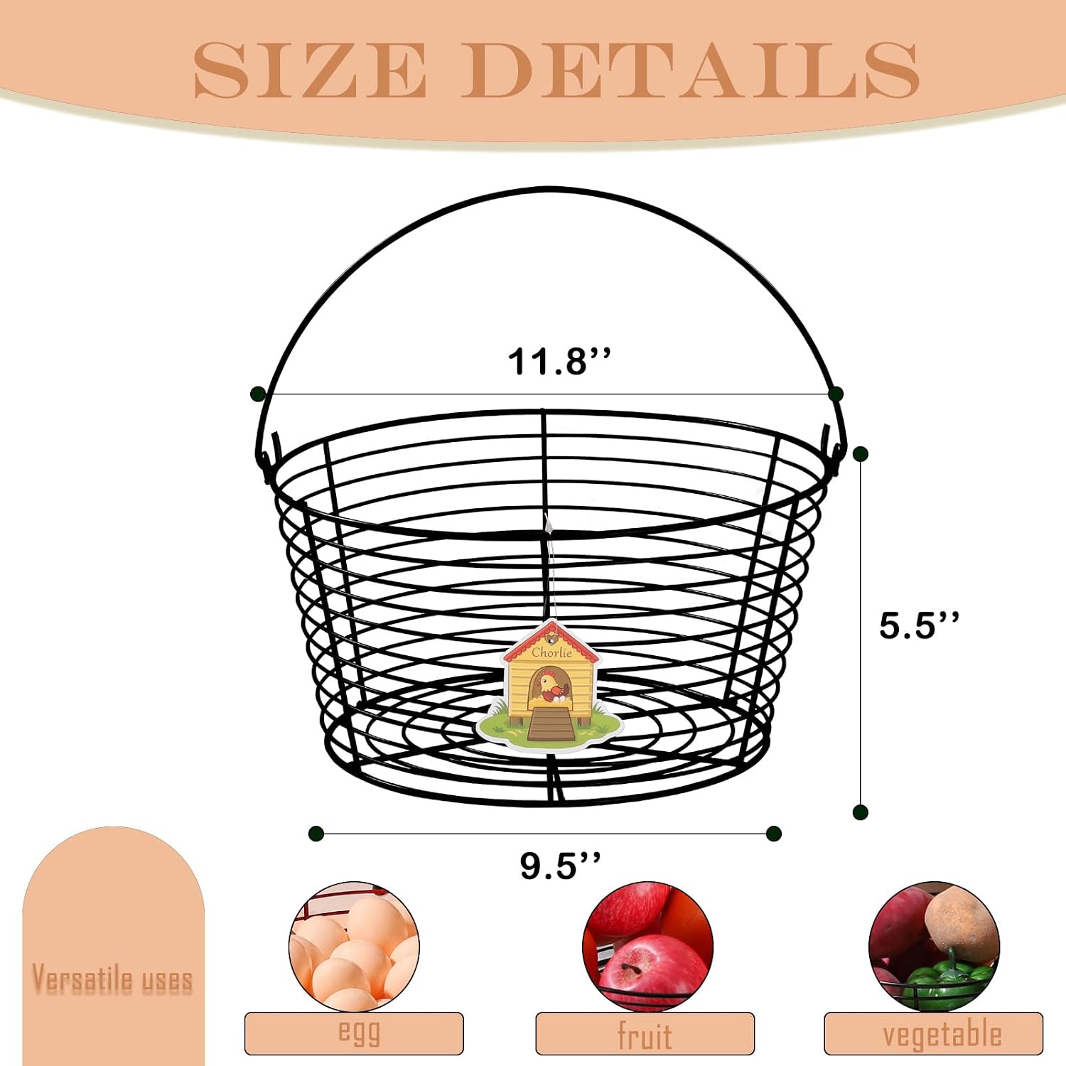 Aldernest Colorful Metal Mesh Wire Egg Collecting Basket with Handle Portable Garden Vegetable Fruit Storage Lightweight Hanging Collector for