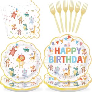 Ashenby 96Pcs Animal Parade Birthday Decorations, Serves 24, 16 ounces, Red