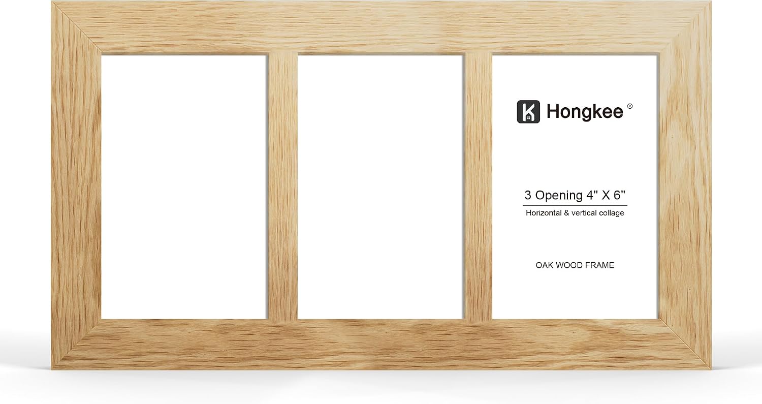 Ashenby 4x6 Oak Wood Picture Frame Collage, Real Glass and Solid Wooden Frames, Natural