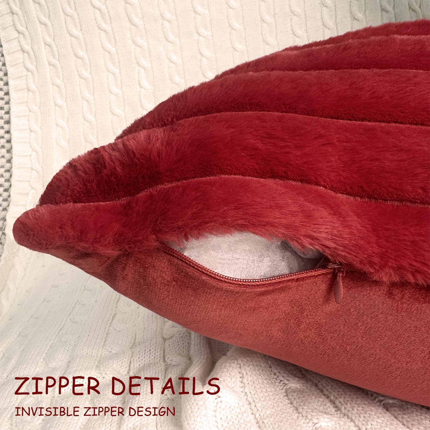 Aldernest 2 Pack 24x24 Pillow Cover Velvet Pillow Covers, Burgundy Red