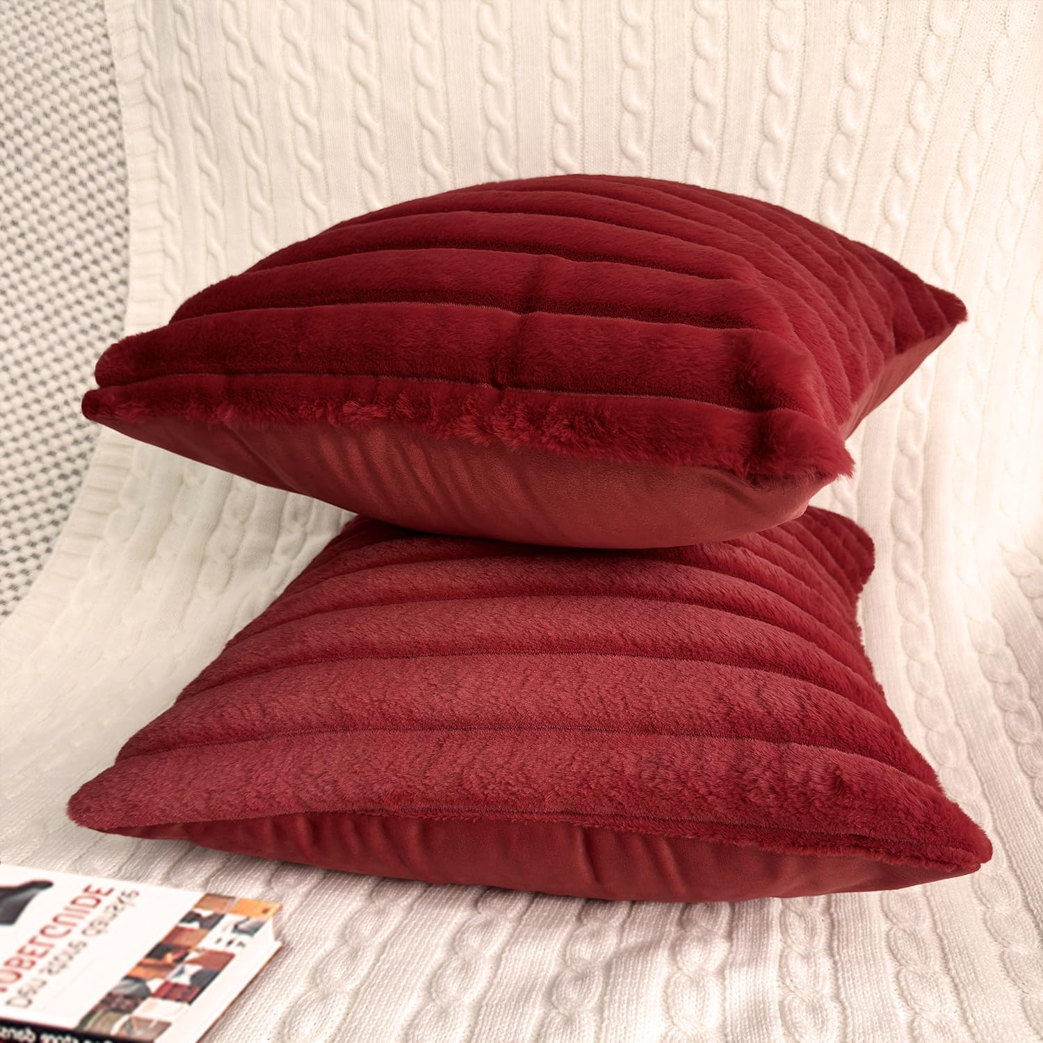 Aldernest 2 Pack 24x24 Pillow Cover Velvet Pillow Covers, Burgundy Red