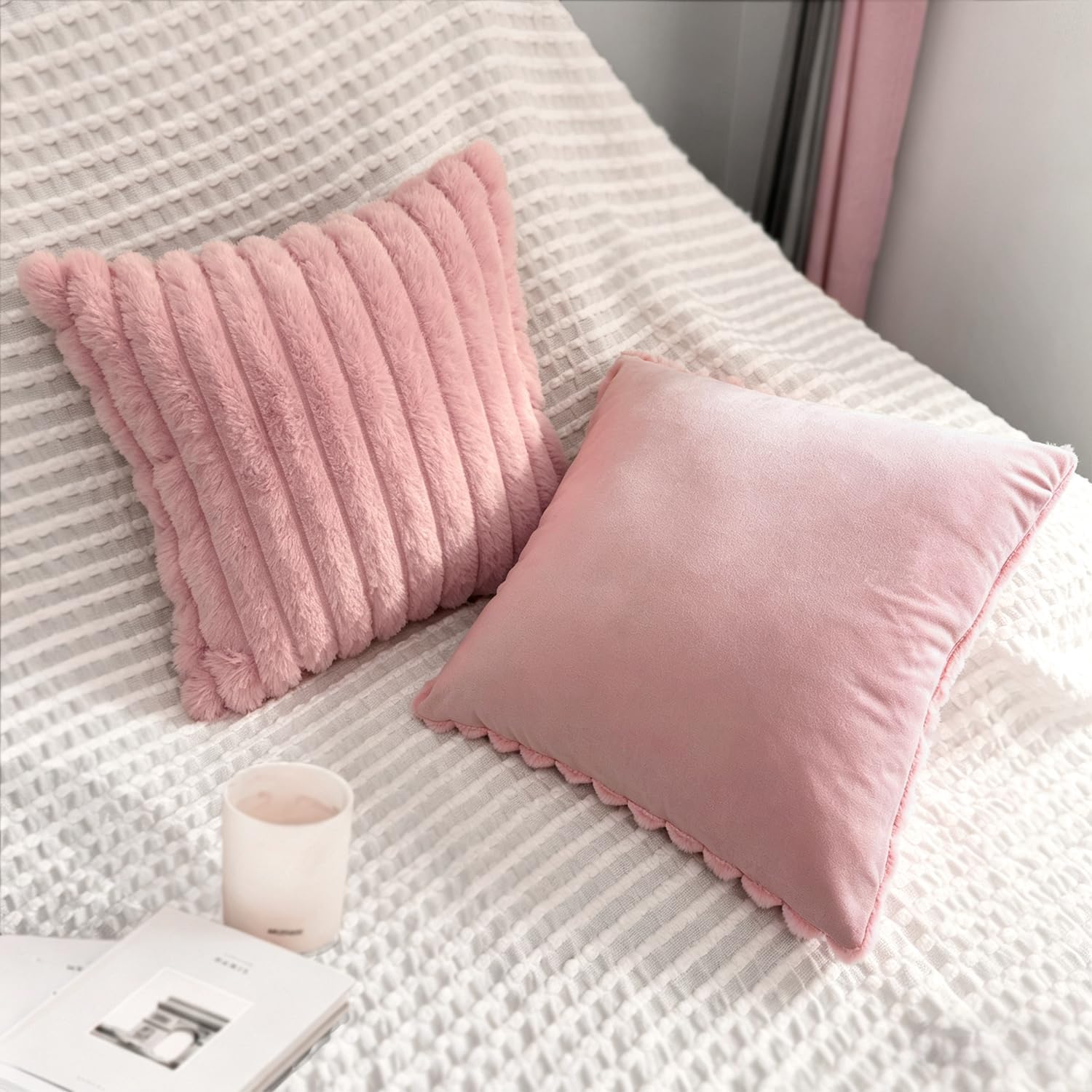 Aldernest 2 Pack 22x22 Pillow Cover Velvet Pillow Covers, Pink