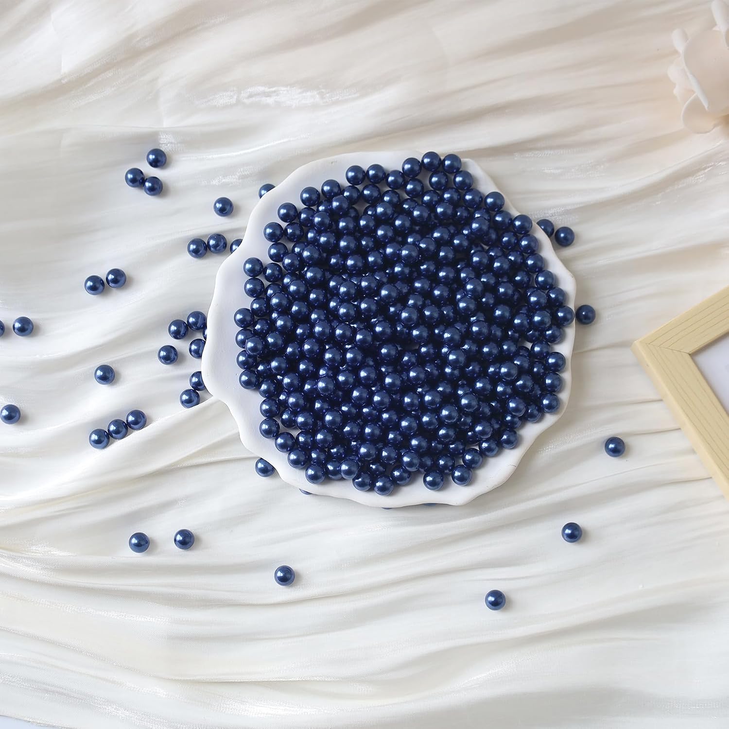 Ashenby 1300Pcs Navy Blue Vase Filler No Hole Pearl Beads, 3.52 ounces, 8mm/1300pcs