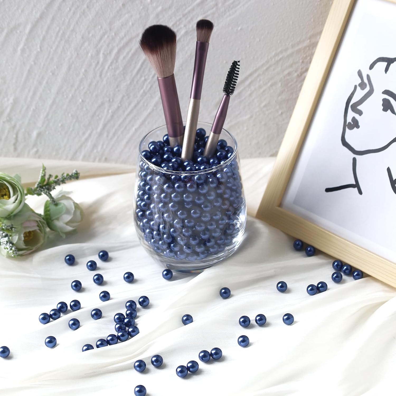Ashenby 1300Pcs Navy Blue Vase Filler No Hole Pearl Beads, 3.52 ounces, 8mm/1300pcs