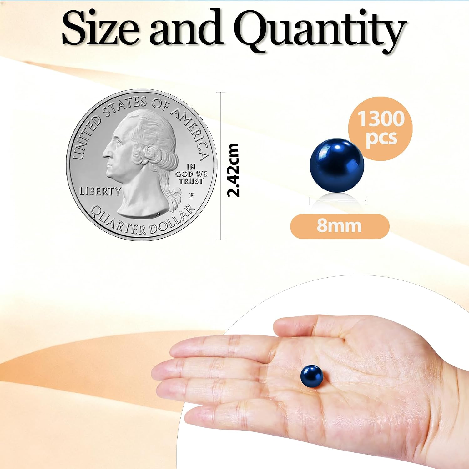 Ashenby 1300Pcs Navy Blue Vase Filler No Hole Pearl Beads, 3.52 ounces, 8mm/1300pcs