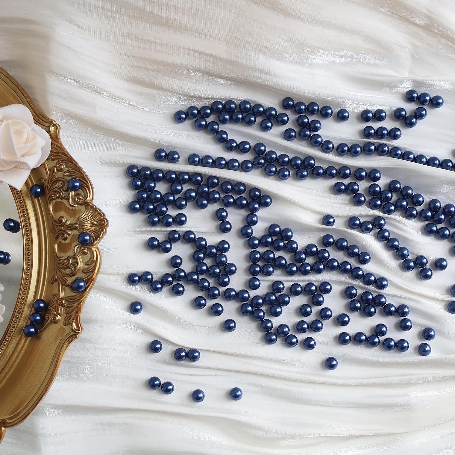 Ashenby 1300Pcs Navy Blue Vase Filler No Hole Pearl Beads, 3.52 ounces, 8mm/1300pcs