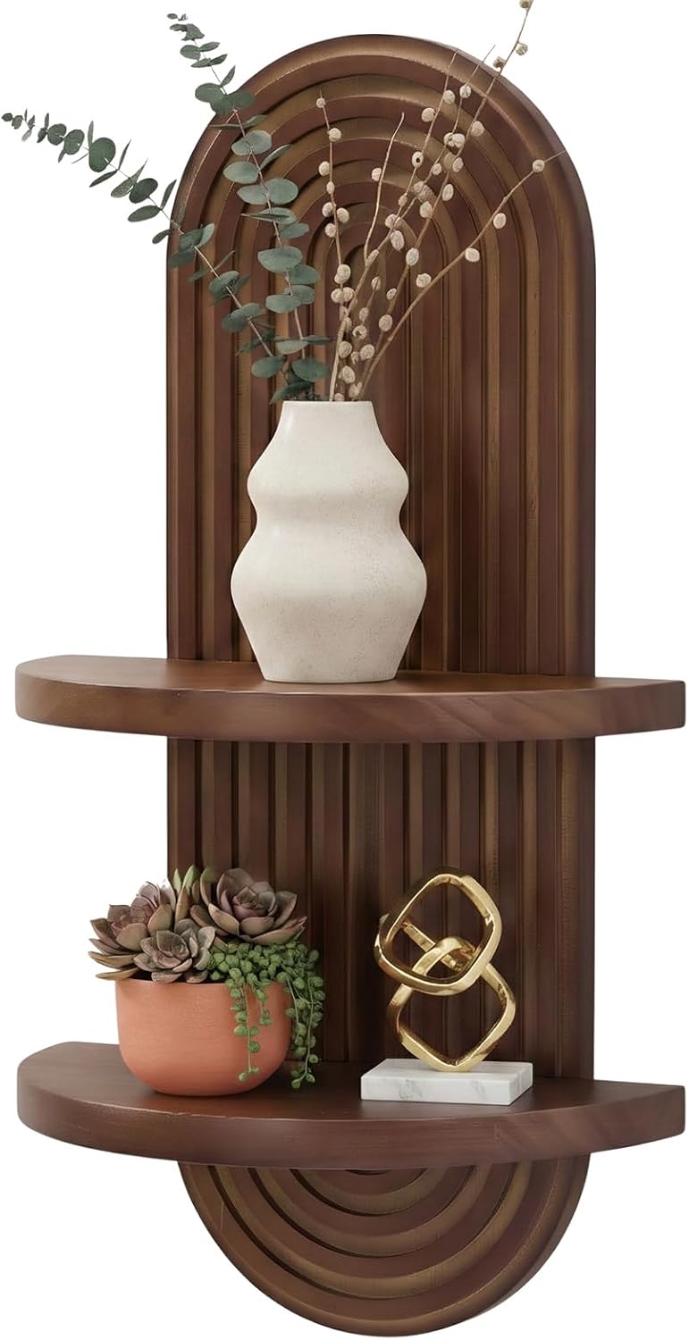 Cedarmoss Mordern Wall Shelf with Arched Mid Century Art Boho Decor Design Floating Shelves for Home Bedroom Living Room Farmhouse Display Wall Plant