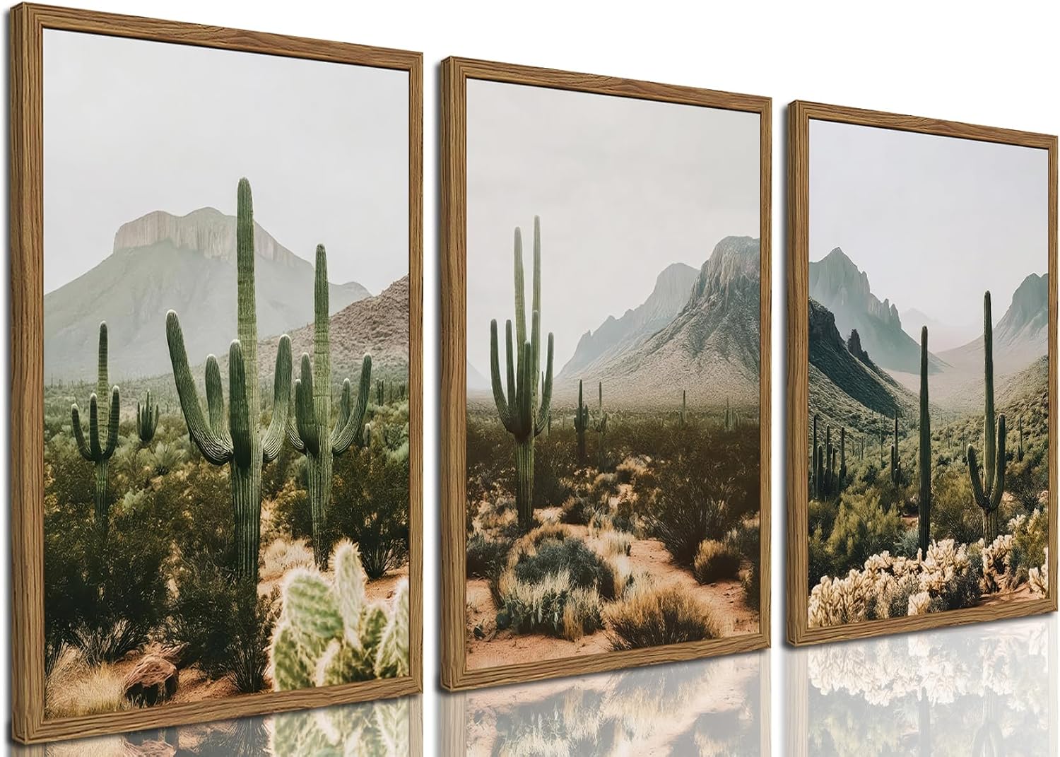Aldernest Framed Desert Landscape Wall Art Set of 3, 1.9 pounds, 16L" x 12W", Desert Cactus