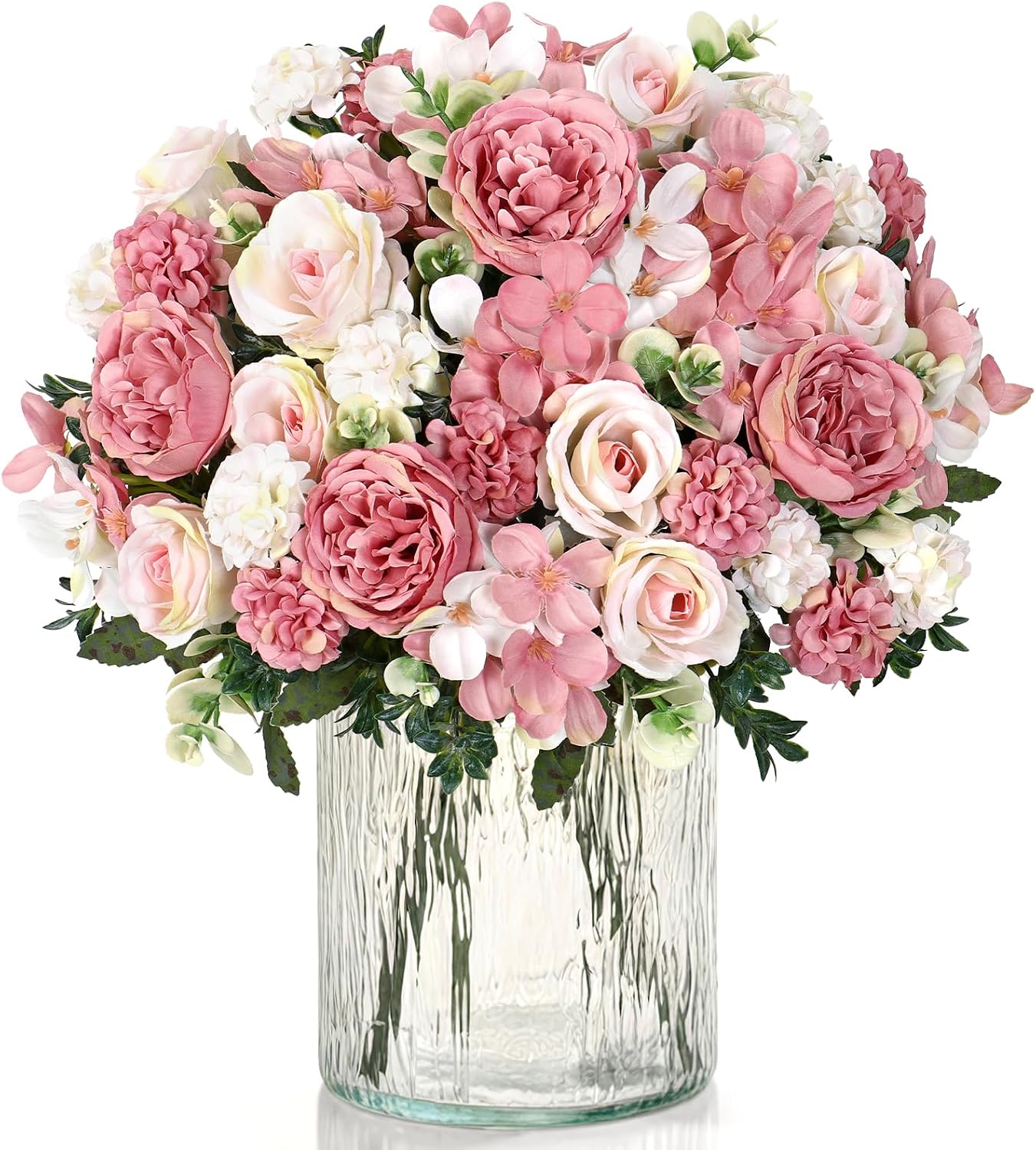 Ashenby 4 Packs Peonies Artificial Flowers Silk Pink Faux Peonies Bouquet, 9.6 ounces