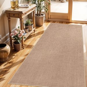 Aldernest 3x6 Runner Rug Washable Non-Slip: Solid Color Faux Jute Boho Kitchen Rug, 3.5 pounds, Beige
