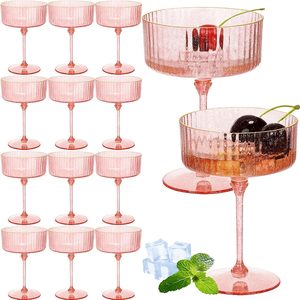 Aldernest Ribbed Martini Glasses 10 oz Disposable, Pink, 12 Pcs