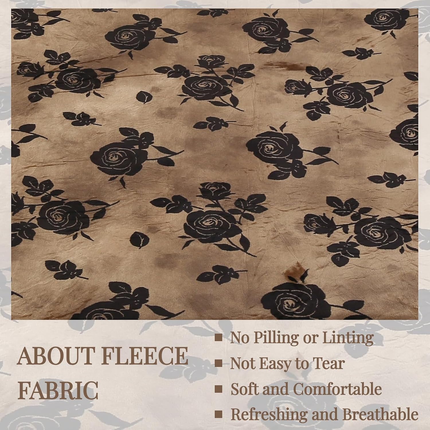 Aldernest 3Pcs Velvet Fleece Fitted Sheet Full Size with Brown Floral Pattern, 1.45 kg