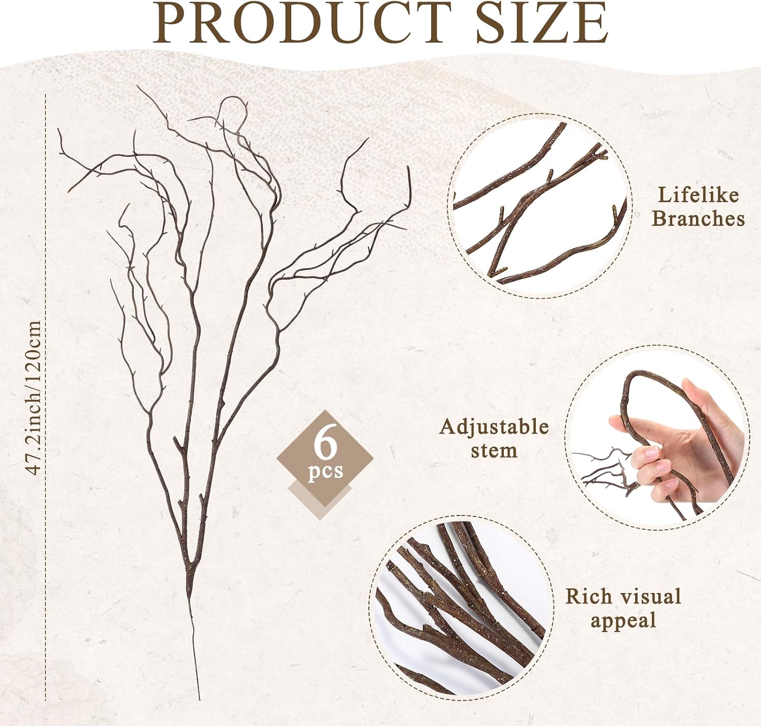 Aldernest 6 Pcs 47.2 Inch Lifelike Curly Willow Branches Artificial, Brown, 0.98 kg