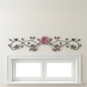 Oakmere Metal Flower Wall Art above Door: 3D Floral Wall Décor above Window with Bird Leaves - 32.28" French Country Decoration above Bed Couch Tv