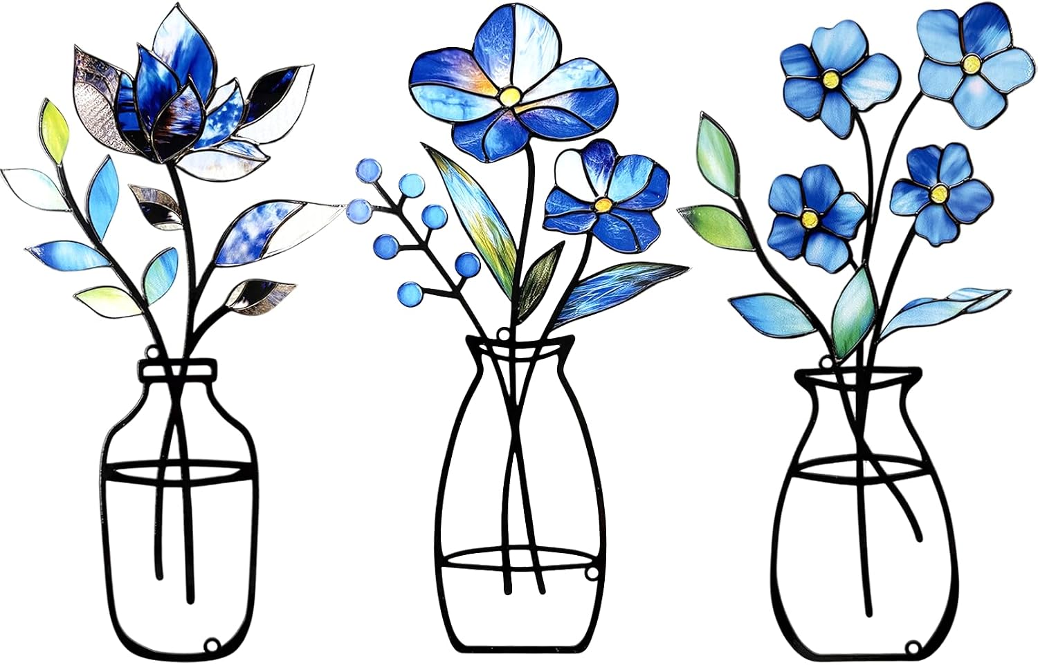 Aldernest 3 Pcs Metal Vase Wall Arts, Iron Art Painting, 9.44 ounces, Set D