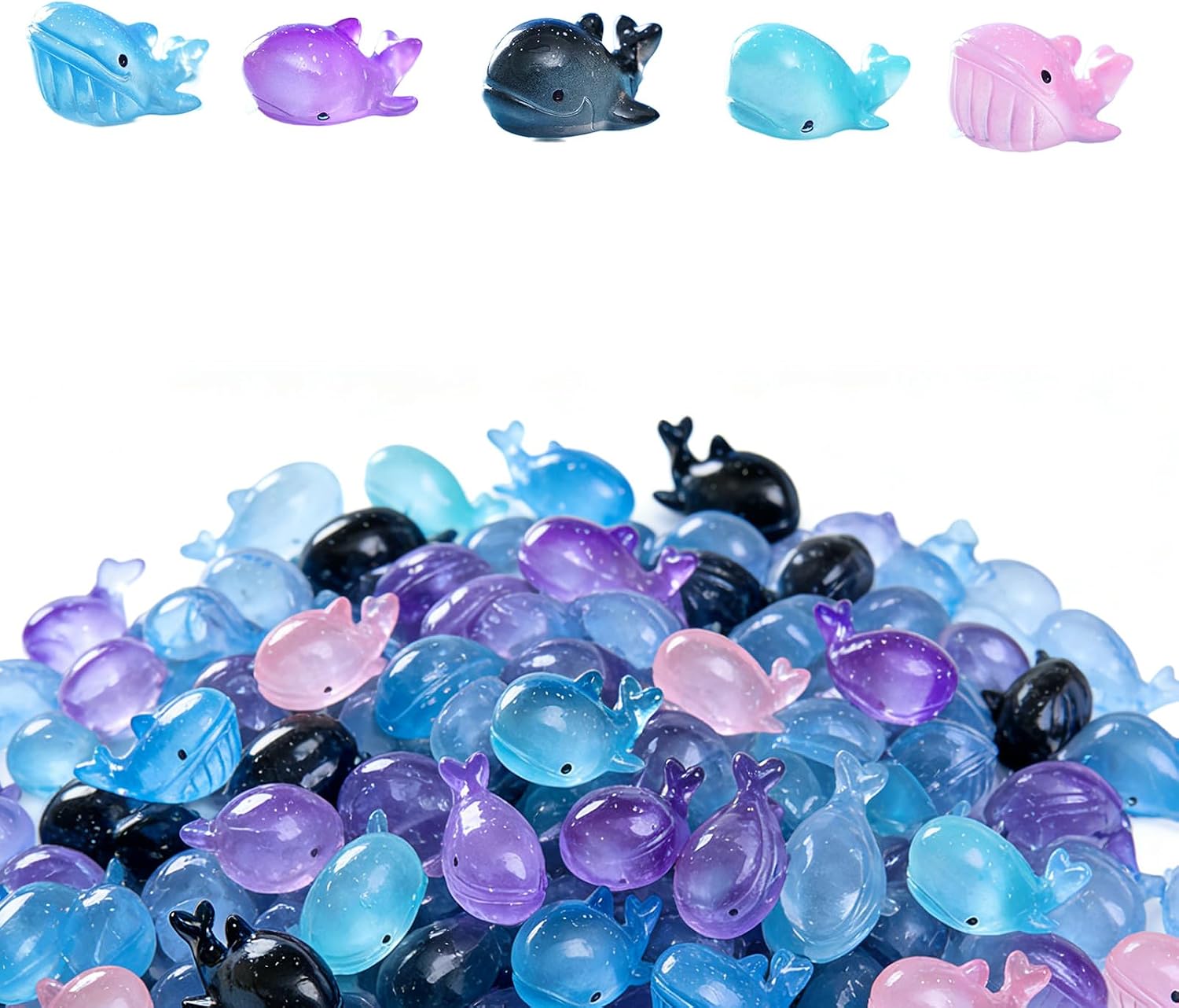 Ashenby Mini Whale Shark Figurines, 100 Pcs Resin Ocean Animals, Blue